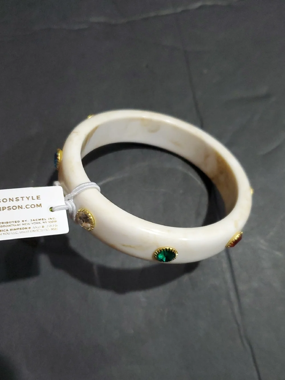 Jessica Simpson ivory multi gemstone adorned resin style bangle bracelet new‎